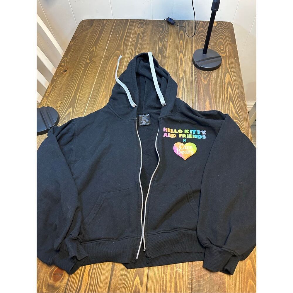 Hello Kitty and Friends x Care Bears black cropped zip-front graphic hoodie size - Picture 4 of 7